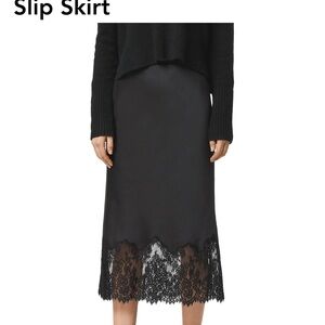All Saints Bridgette Lace-Trim Satin Slip Skirt